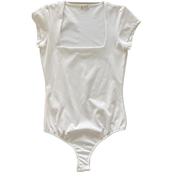 Free People Intimately White Short Sleeve Square Neck T Shirt Bodysuit Top Sz S - Picture 1 of 8